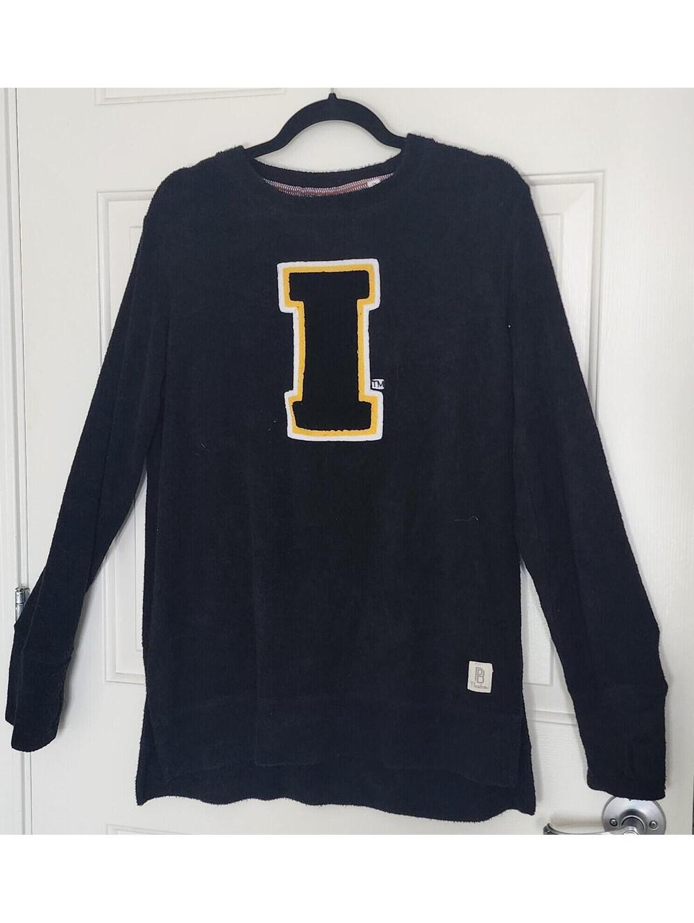 Pressbox Illinois Fighting Illini Black Sweater Chennile LG Collegiate 'I' Logo